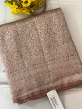 Banarasi semi katan saree in silver zari SHSNRIC -Nude Brown