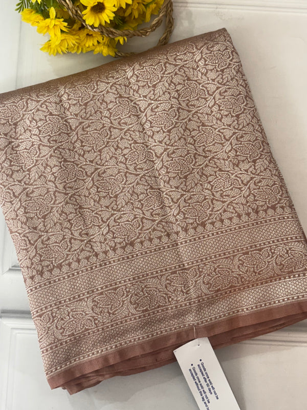Banarasi semi katan saree in silver zari SHSNRIC -Nude Brown
