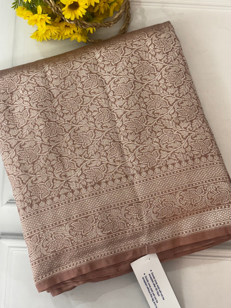 Banarasi semi katan saree in silver zari SHSNRIC -Nude Brown