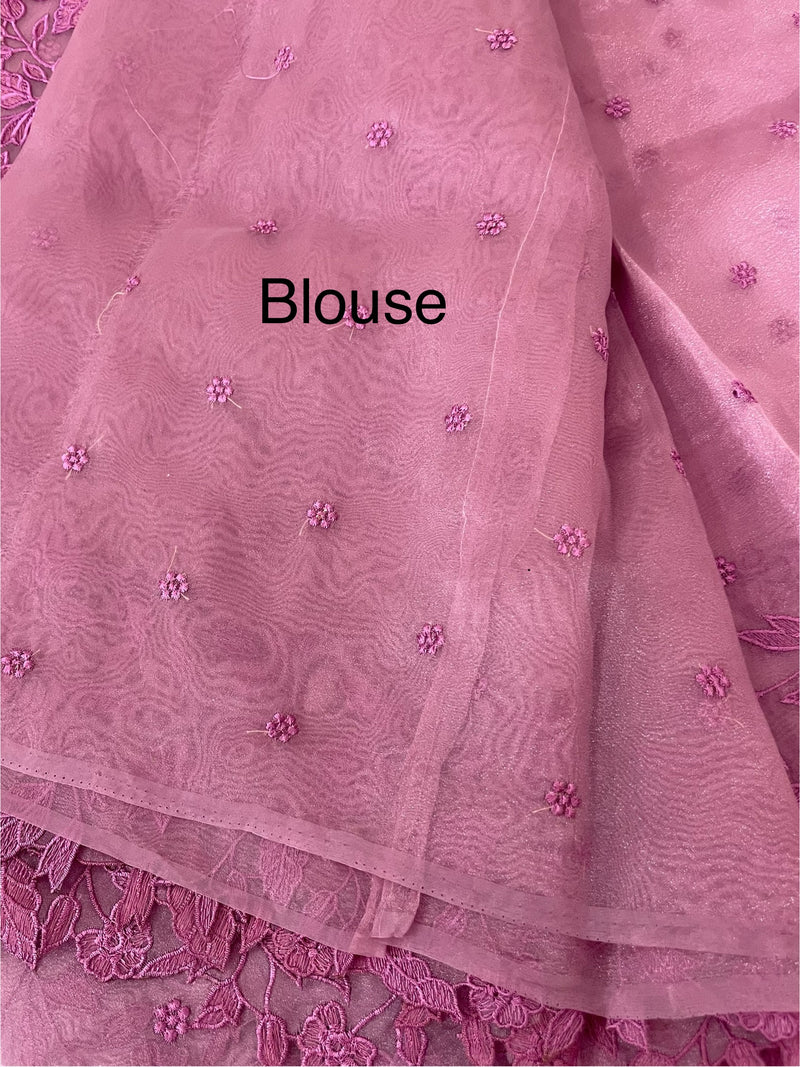 Tissue Organza saree with embriodery MS14638 Magenta