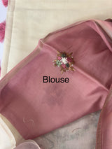 Kosa Tussar silk saree with hand embriodery - MS8199 PeachPink