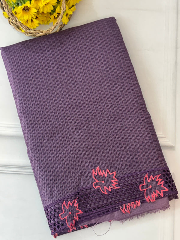 Kota checks saree with cutwork border MCBV39- Mauve