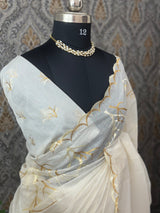 Mul chanderi embriodery saree with scalloped borders MCBS654