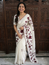 Tissue cotton applique work saree MS6743(1) - Maroon