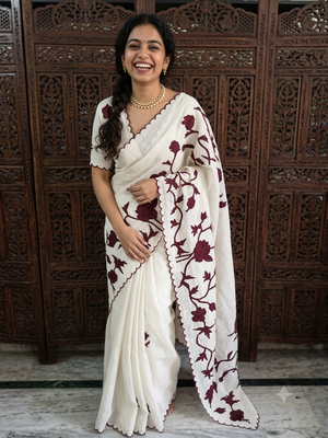 Tissue cotton applique work saree MS6743(1) - Maroon