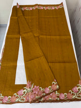 Cutwork Blended Matka Tussar silk saree MS6795 - SpicyMustard