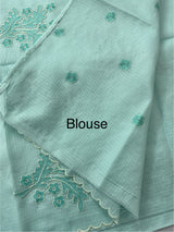 Soft kota silk saree with applique embroidery and scalloped border MS15231 - PastelBlue