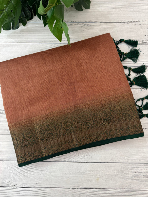Jute silk sarees with contrast pallu & blouse MJL396