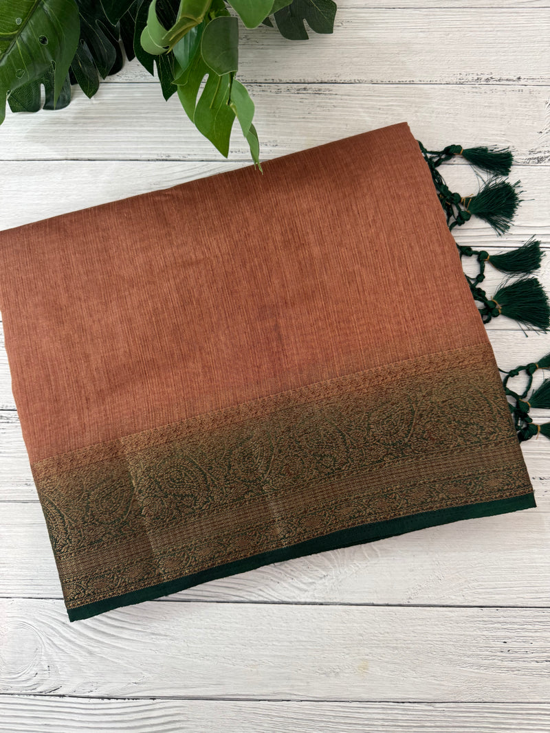 Jute silk sarees with contrast pallu & blouse MJL396