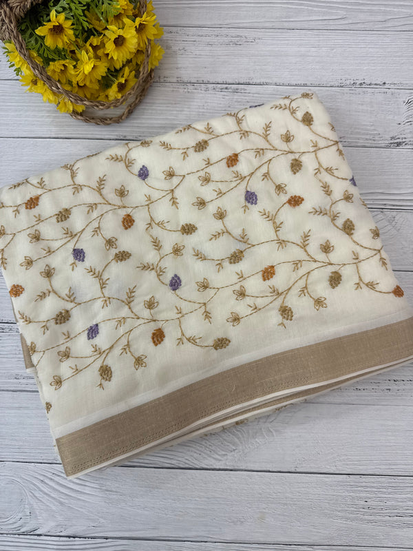 Soft cotton slub saree with embroidery MS2302