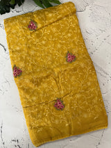 Soft kota checks saree with embroidery - MS7679 MustardYellow