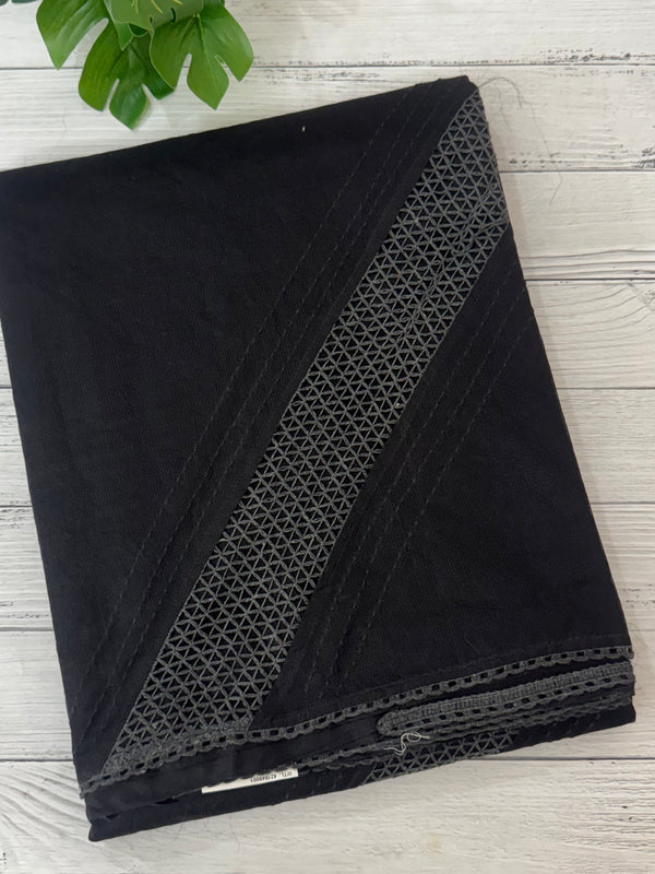 Supernet saree with crochet work and lace border MCJ5433 - Black(Design - Diagonal Crochet)
