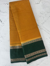 Semi silk saree with checks zari weaving  MS81543 : Mustard to Green