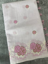 Supernet saree with cross stitch embroidery MSH116- Lavender