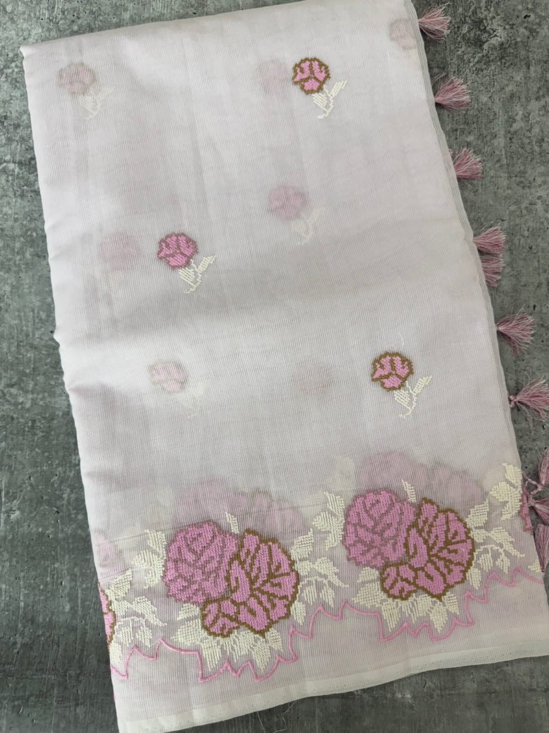 Supernet saree with cross stitch embroidery MSH116- Lavender