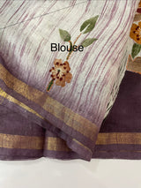 Semi tussar saree with hand painting, kanta embroidery and Pita work MS3433