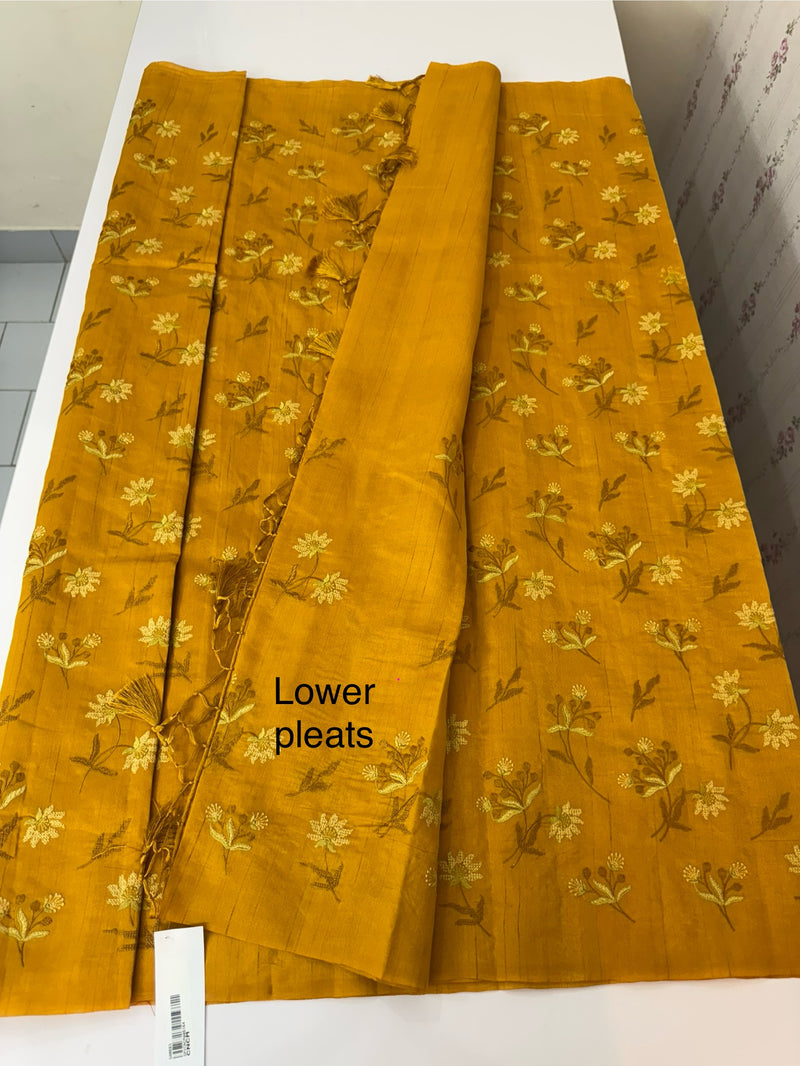 Crushed Blended tussar silk saree with embroidery- MSB7654 MustardYellow