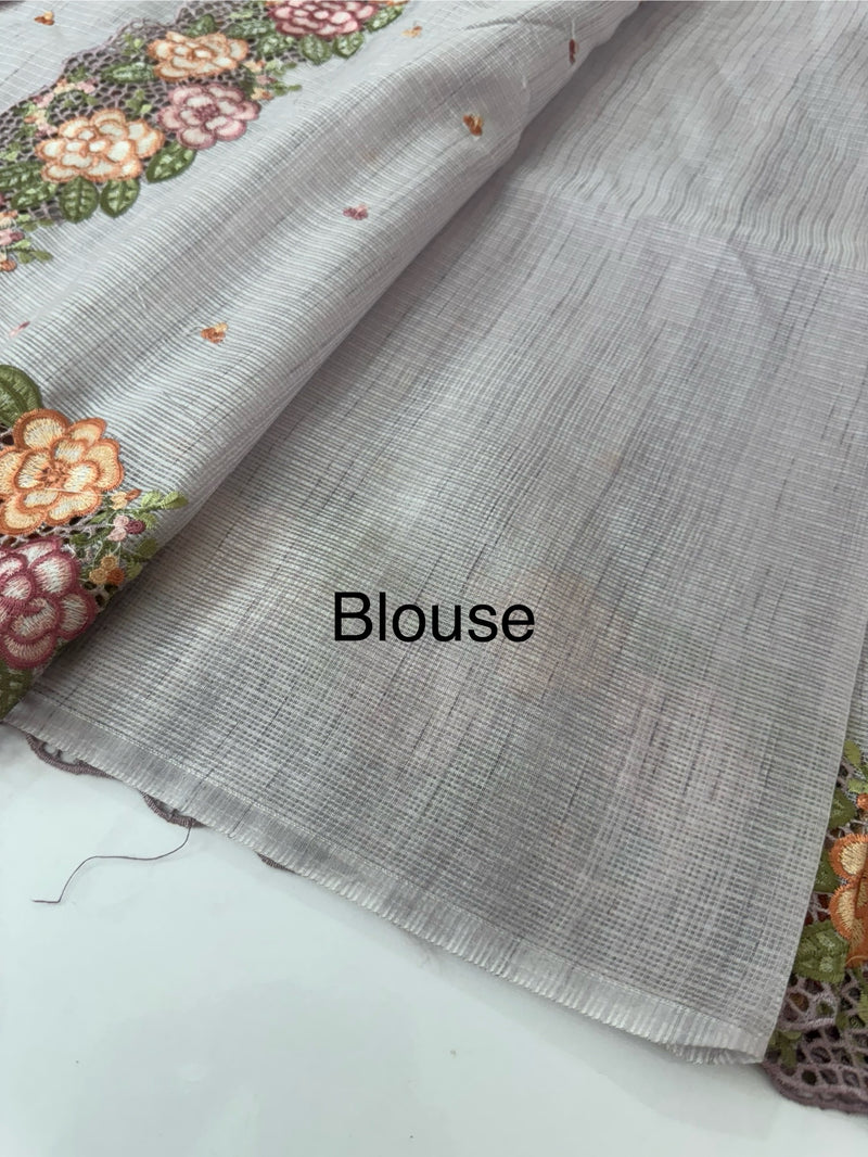 Embriodery Kota Silk Cutwork saree SBLCYTM- PastelLavender