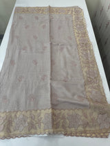 Soft Pashmina saree with organza Applique borders MSH251 - Pastel DustyMauve