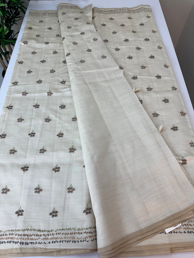 Soft semi tussar silk saree with embroidery-MSCS636