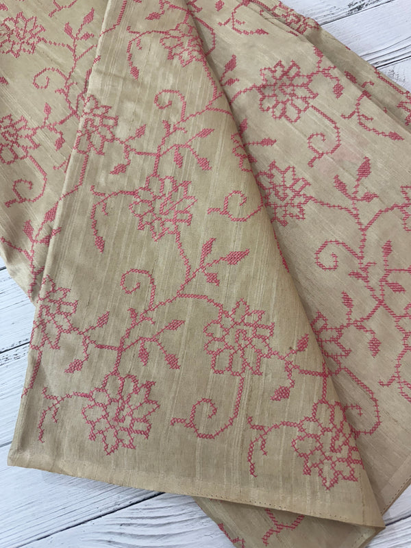 Blended tussar silk saree with cross stitch embroidery SEFNHES4