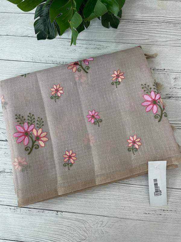 Tissue mix Soft silk saree with embroidery MS8189- Pastel DuskyMauve