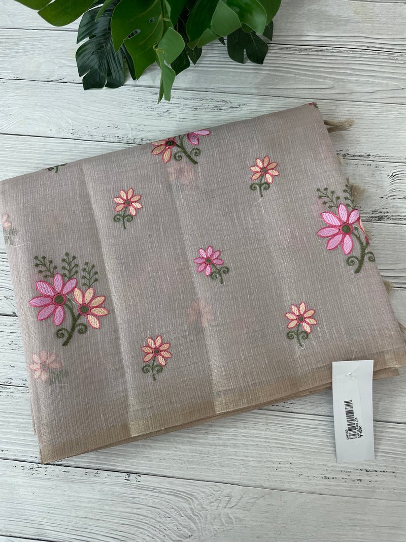 Tissue mix Soft silk saree with embroidery MS8189- Pastel DuskyMauve
