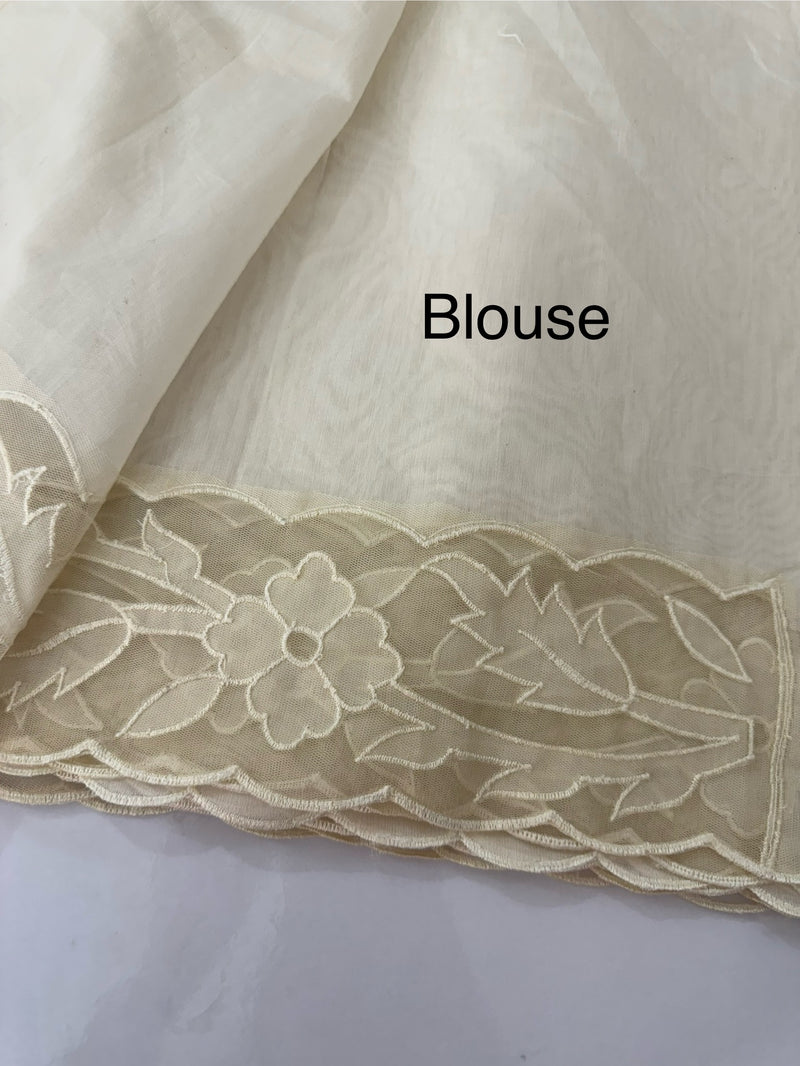 Mul chanderi saree with applique borders MSH111 Offwhite