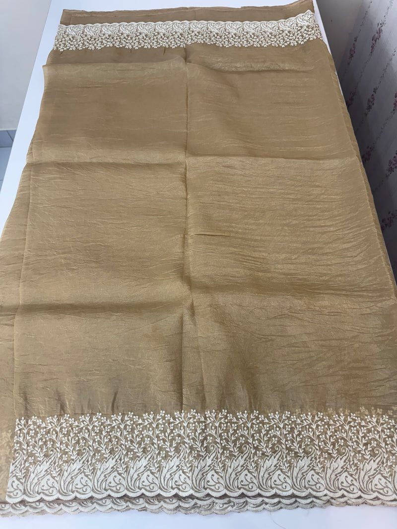 Crush Organza embroidery saree MS9739- Beige