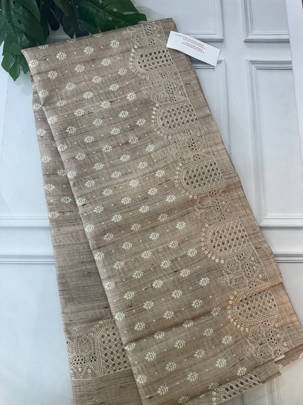 Cutwork blended tussar saree SNFNICY Beige