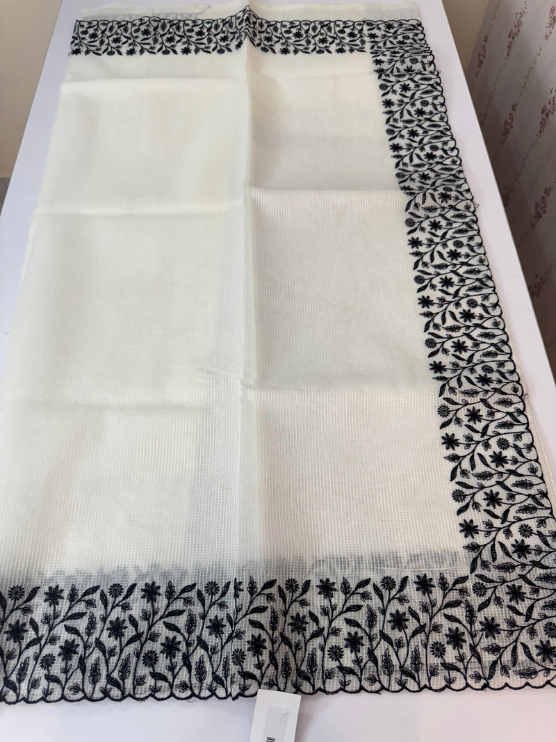 Kota silk saree with embroidery MSB643 White & Black