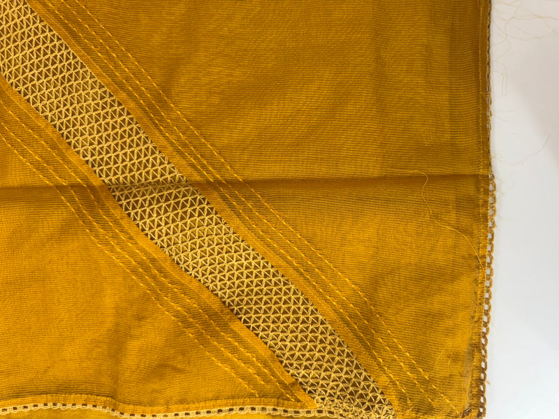 Supernetsaree with crochet work and lace border MCJ5433 - Mustard (Design - Diagonal Crochet)