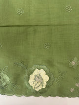 Unstitched Malai chanderi suit set with applique work- MK157 Green