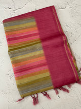 Multi color Semi soft silk saree with borders MSS590