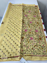 Kanta Handstitched Blended soft tussar silk saree MS90566- Yellow