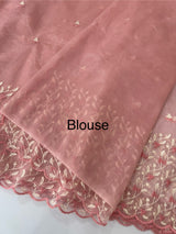 Glassy tissue organza saree with embroidery FKSF133- PeachPink