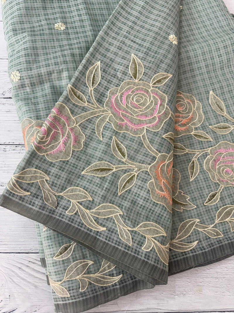 Applique and embroidery work 
 Kota Silk saree MSH118- DuksyBlueGreen