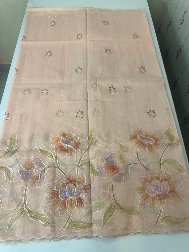 Supernet saree with embroidery and handpainting MSH104- PastelPeach