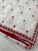 Blended tussar saree with embriodery - MS14401 White and Red