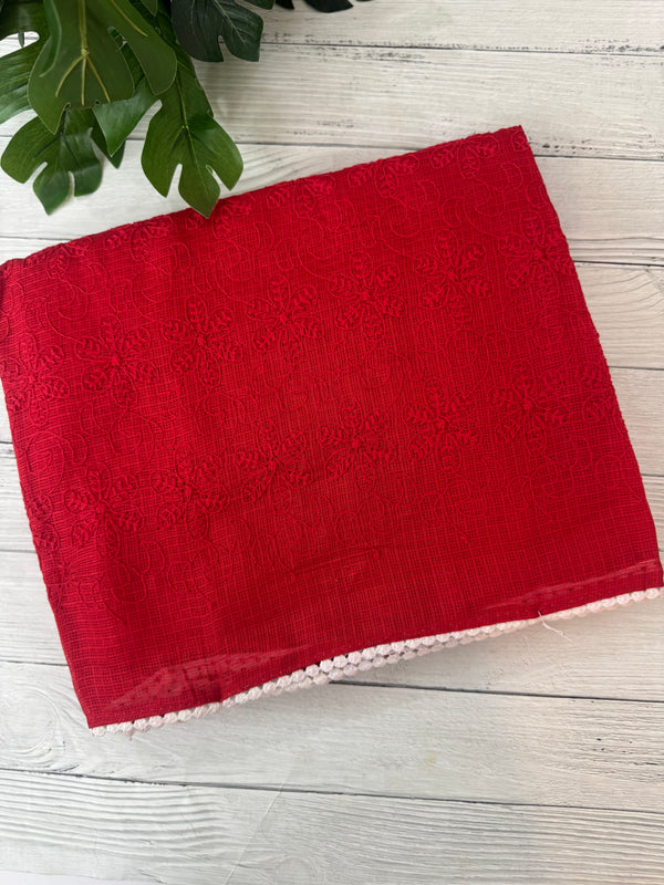 Phulkari Net Kota saree - MS8889 Red (design 2)