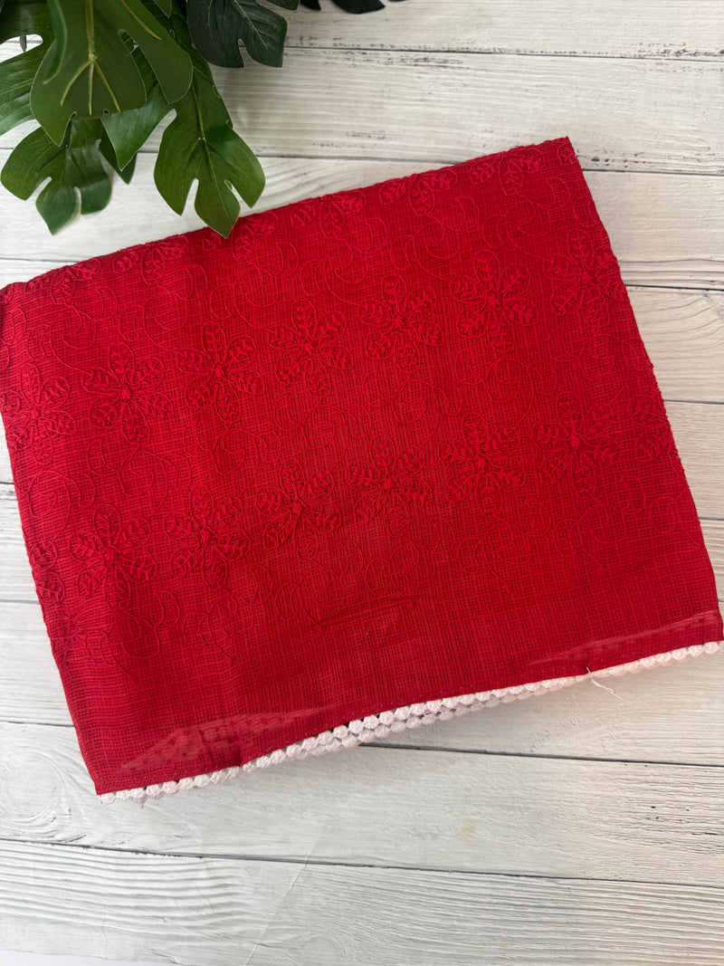 Phulkari Net Kota saree - MS8889 Red (design 2)