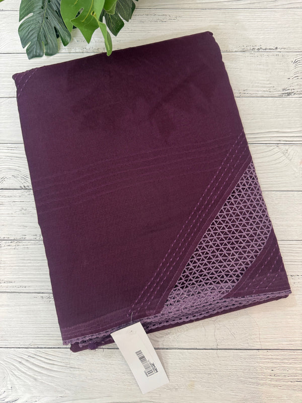 Supernet saree with crochet work and lace border MCJ5433 -Wine(Design - Diagonal Crochet)