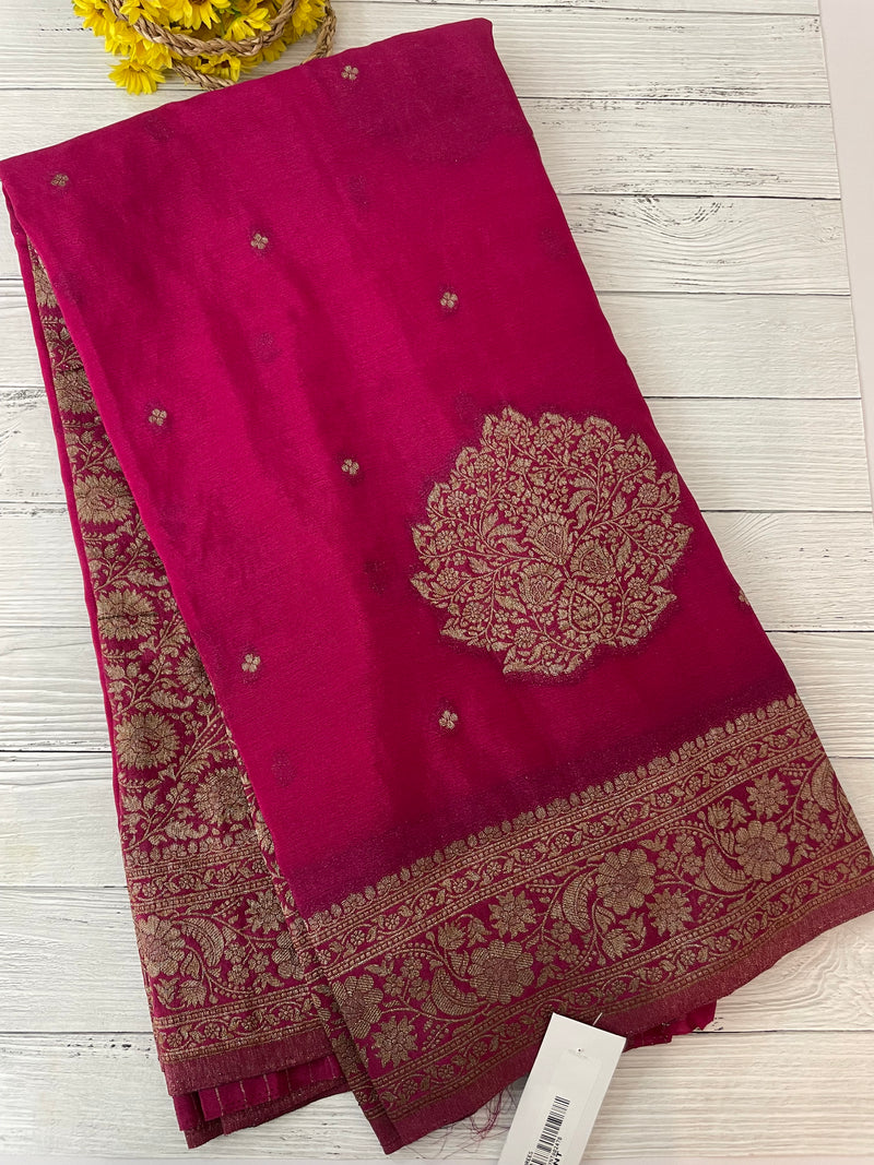 Semi banarasi Crepe Chiffon saree - MS1499 RANIPINK