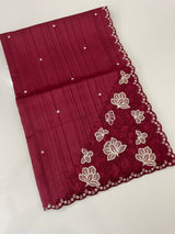 Cutwork Semi tussar saree MTSS674 Cranberry