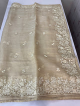 Tissue Organza saree with embroidery work MS14791 Beige