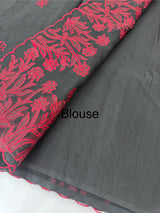 Moonga checks saree with applique work MS81789 - Black to Red