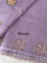 Kota checks saree with embroidery MS7645 Lavender