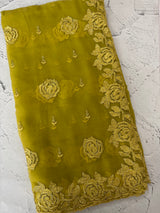 Soft Crush Organza-Chiffon saree with embroidery and cutdana work - MOS5785