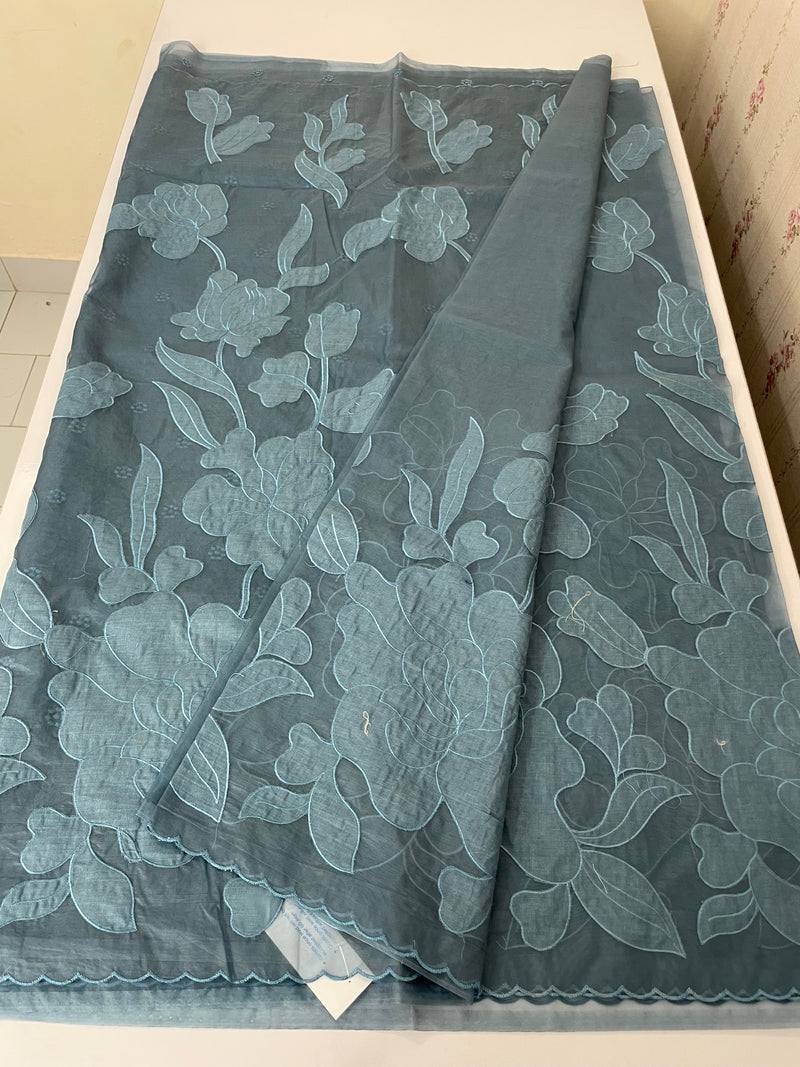 Semi organza saree with appliqué work - MSH906 MidnightBlue