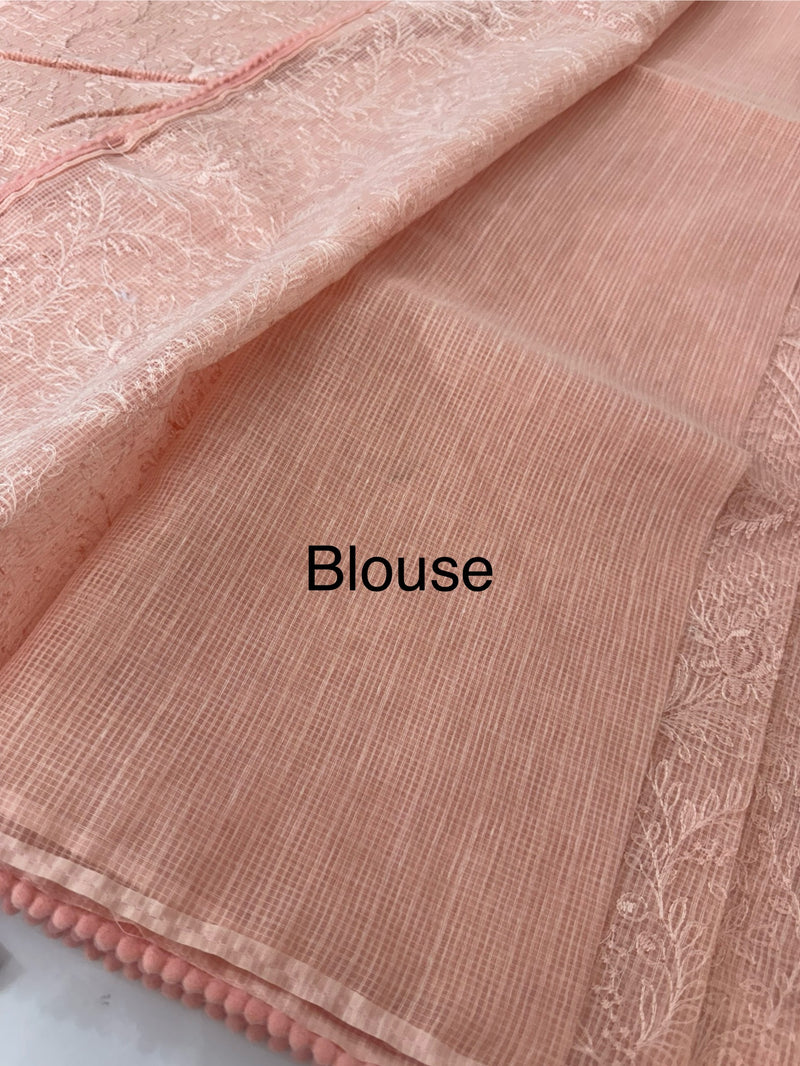 NetKota thread work saree MS22100- Peach